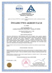 NOWY CERTYFIKAT AKREDYTACJI LABORATORIUM ALS W PRADZE - 13/2021